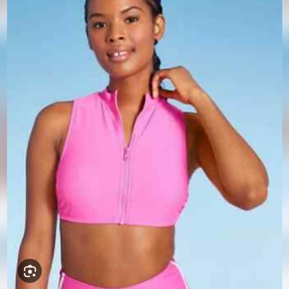 Pink Zip Front Bikini Top Xl Trendy Beachy Resort Barbie